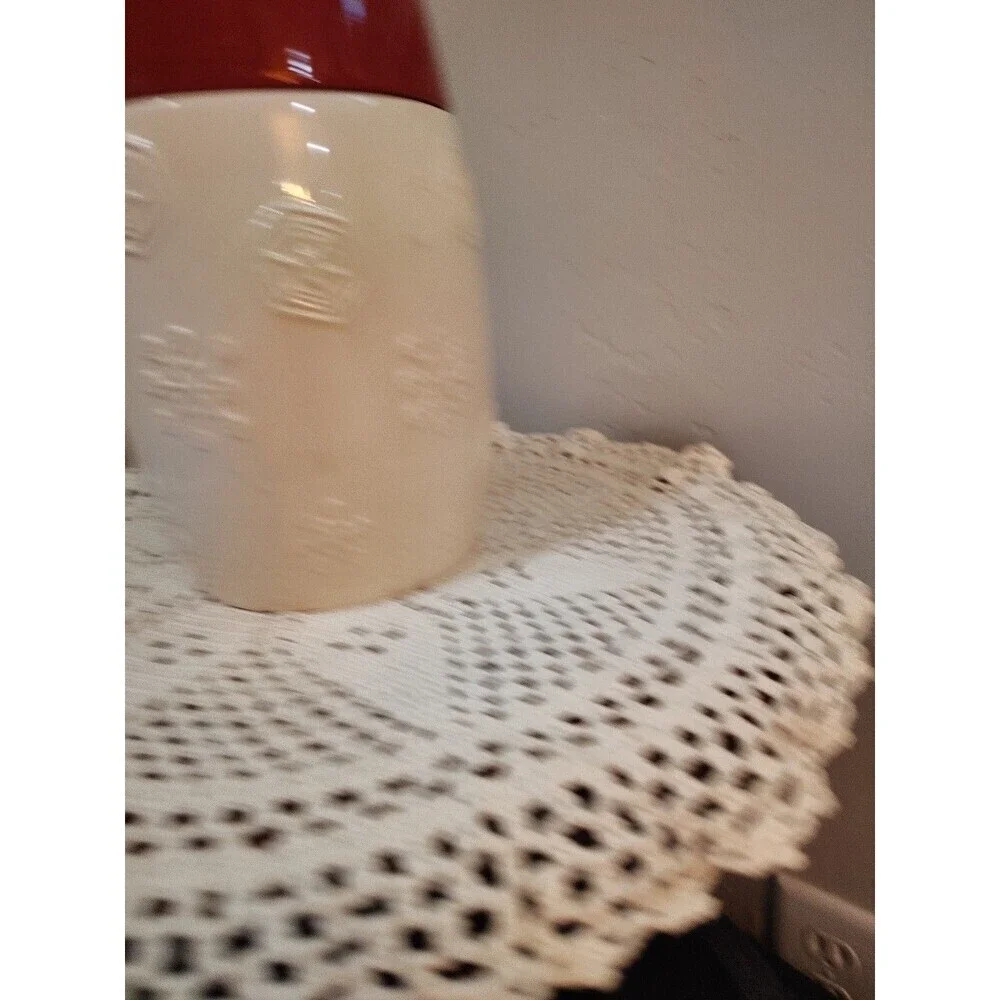 2011 Starbucks Red white Holiday Snowflake Ceramic Coffee Canister 7